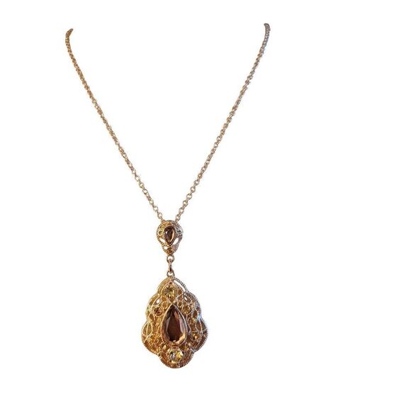 Monet Gold With Pink Gem Pendant Necklace - Picture 1 of 3